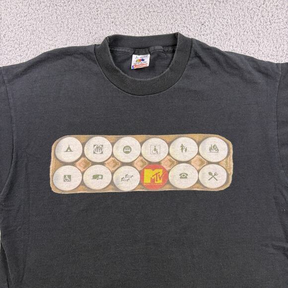 VTG MTV Shirt Mens L Black USA Fruit The Loom Pre Shrunk Egg Single Stitch 90s - Picture 3 of 12